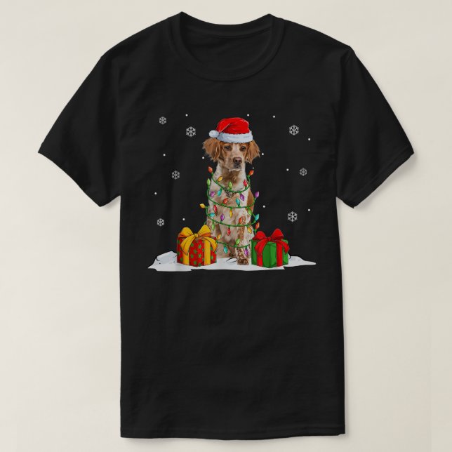 Brittany Spanel Weihnachtsbaum Lichter Xmas T-Shirt (Design vorne)