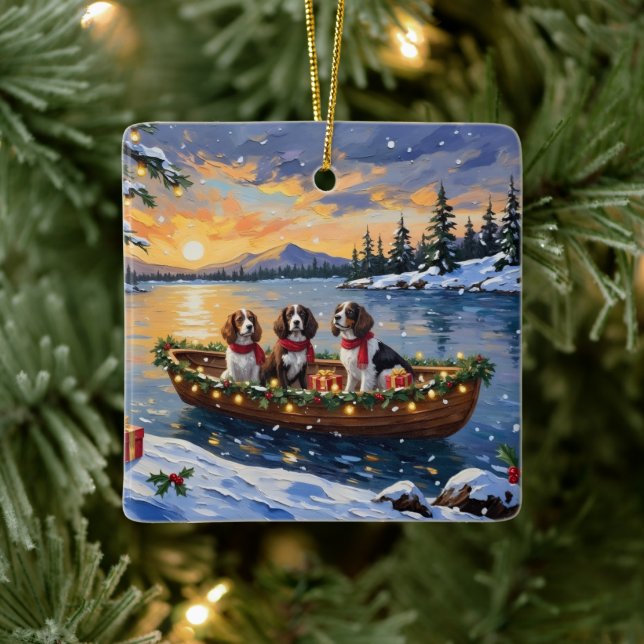 Brittany Spaniel Christmas Boat Holiday Keramikornament (Baum)