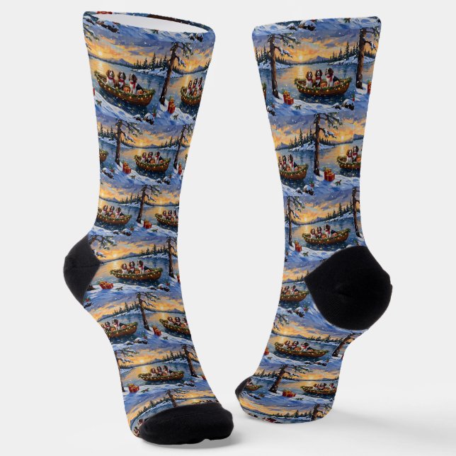 Brittany Spaniel Christmas Boat Holiday Socken (Gewinkelt)