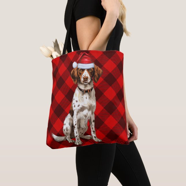 Brittany Spaniel Christmas Dog Red Seasonal Plaid Tasche (Von Nahem)