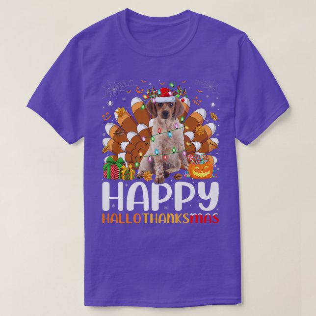 Brittany Spaniel Dog Halloween Weihnachtskalender T-Shirt (Design vorne)