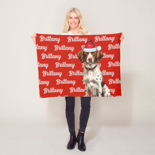 Brittany Spaniel Dog Name Gemustert Weihnachten Fleecedecke
