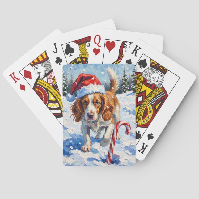 Brittany Spaniel Dog Pointing at Christmas Candy Spielkarten (Rückseite)