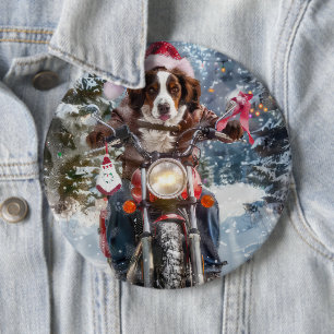Brittany Spaniel Dog Riding Motorrad Weihnachten Button