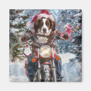 Brittany Spaniel Dog Riding Motorrad Weihnachten Magnet