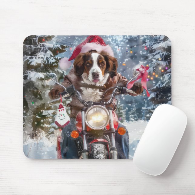 Brittany Spaniel Dog Riding Motorrad Weihnachten Mousepad (Mit Mouse)