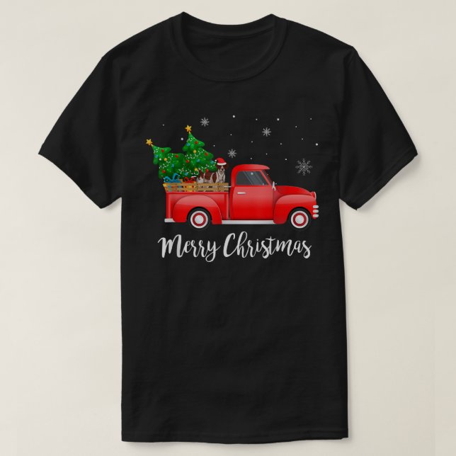 Brittany Spaniel Dog Riding Red Truck Christmas  T-Shirt (Design vorne)