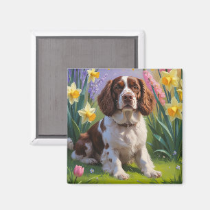 Brittany Spaniel Dog Spring Blumen Malerei Magnet