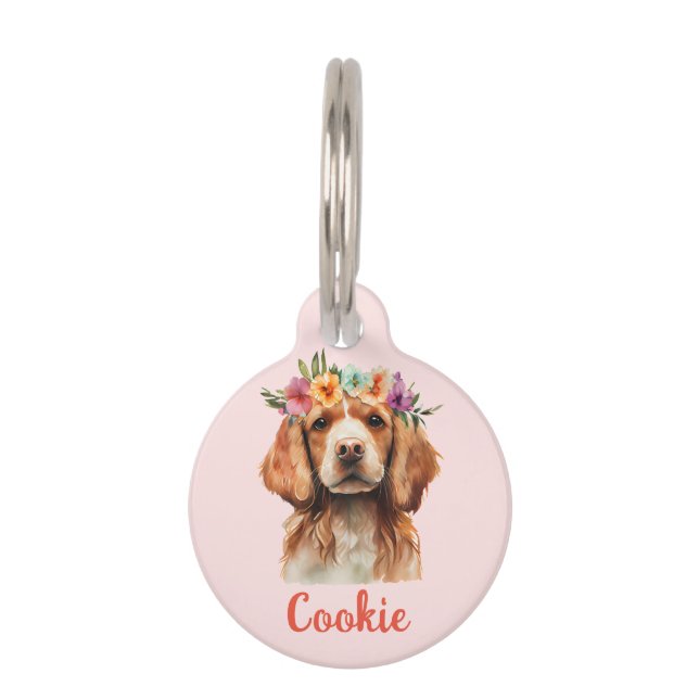 Brittany Spaniel Dog Watercolor Blume Haustiermarke (Vorderseite)