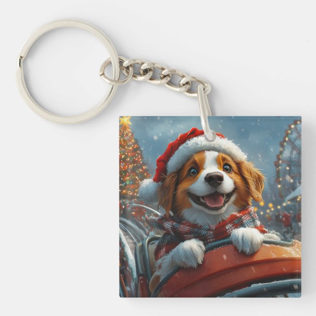 Brittany Spaniel Dog Weihnachten Schlüsselanhänger (Vorderseite)
