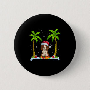 Brittany Spaniel Dog Weihnachtsmannmütze Palm Tree Button