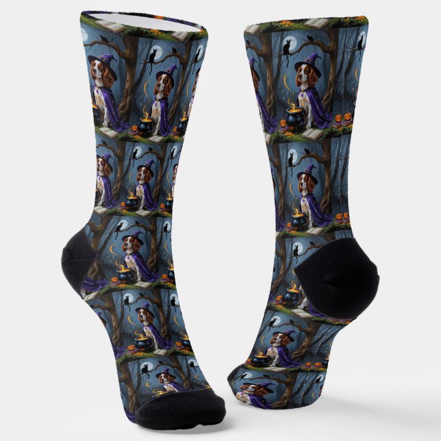 Brittany Spaniel Dog Whimsical Halloween Malerei Socken (Gewinkelt)