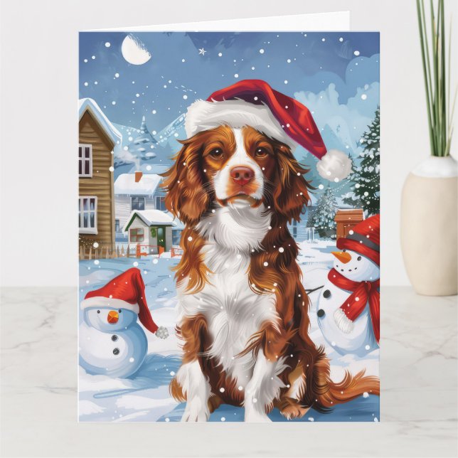 Brittany Spaniel Dog Winter Wonderland Weihnachten Karte (Vorderseite)