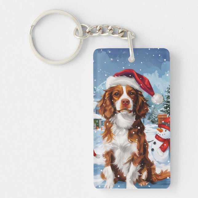 Brittany Spaniel Dog Winter Wonderland Weihnachten Schlüsselanhänger (Vorderseite)
