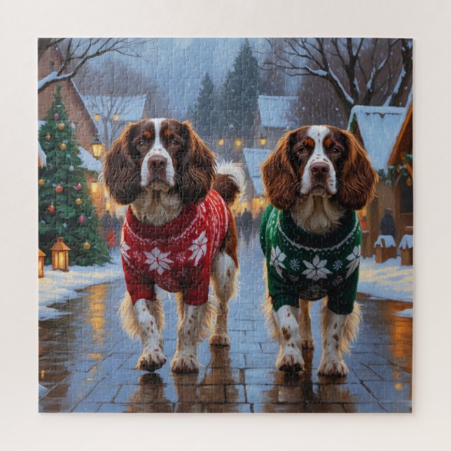 Brittany Spaniel Dogs Christmas Snow Holiday (Vertikal)