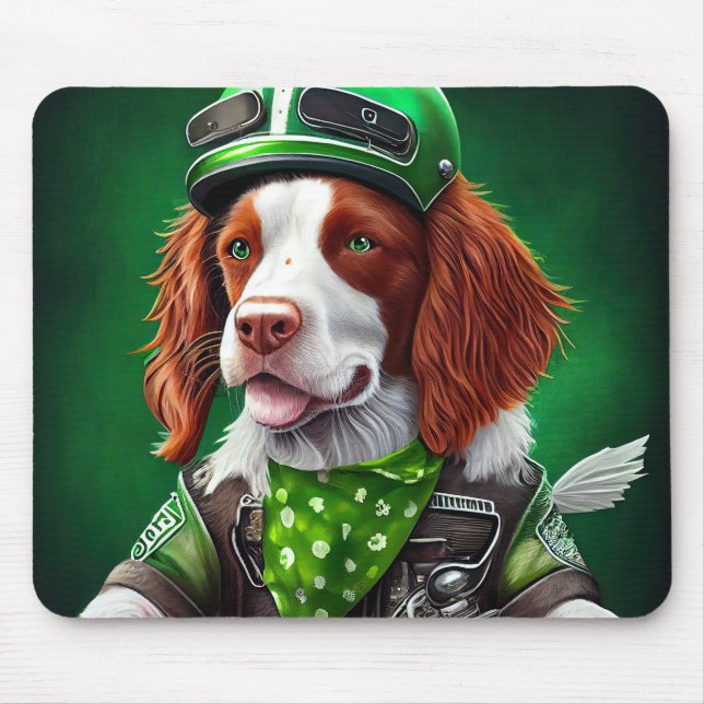 Brittany Spaniel Fahrrad St. Patrick's Day Mousepad (Vorne)
