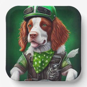 Brittany Spaniel Fahrrad St. Patrick's Day Pappteller