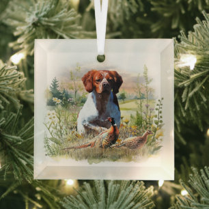Brittany Spaniel – Feld, Fokus, Fasan, Kunst  Ornament Aus Glas
