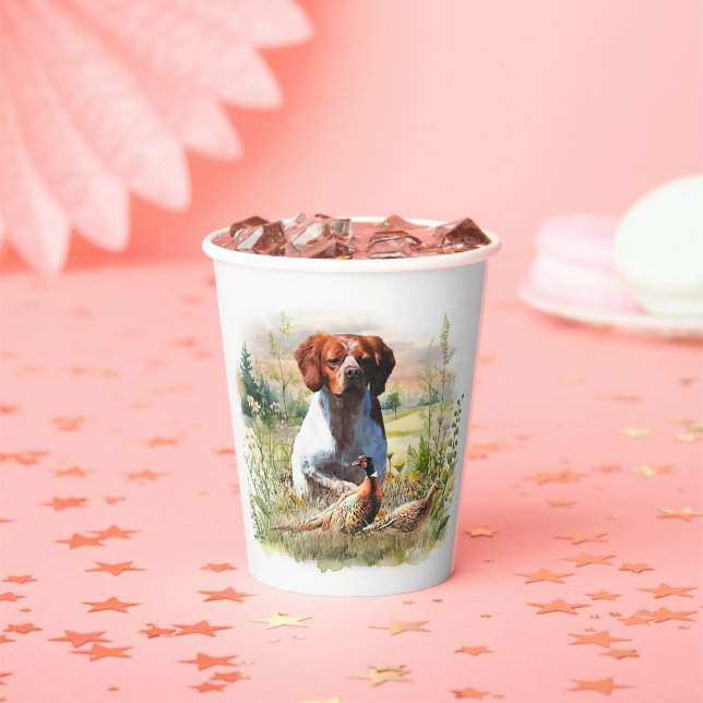 Brittany Spaniel – Feld, Fokus, Fasan, Kunst Pappbecher (Insitu)