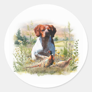 Brittany Spaniel – Feld, Fokus, Fasan, Kunst Runder Aufkleber