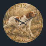 Brittany Spaniel Große Wanduhr<br><div class="desc">Brittany Spaniel hunting dog design inspired by the passion of bird hunters and the incredible working abilities of this loyal hunting companion. This artwork features a beautiful Brittany Spaniel in a classic hunting scene surrounded by wildlife and outdoor hunting elements. Perfect for hunters, Brittany Spaniel owners, bird hunting enthusiasts and...</div>