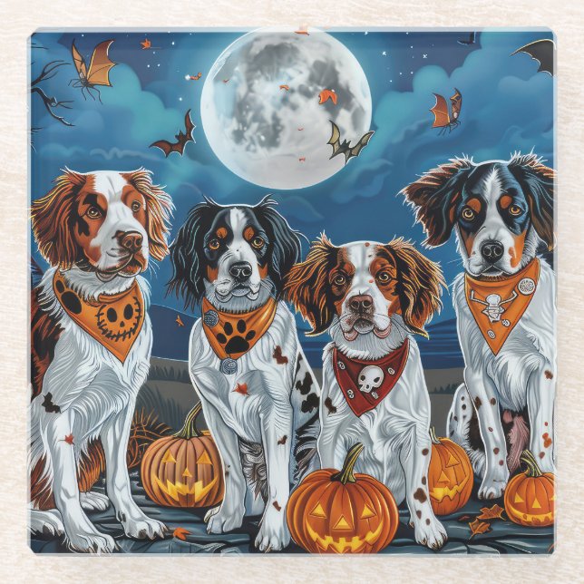 Brittany Spaniel Halloween Spooky Glasuntersetzer (Vorderseite)