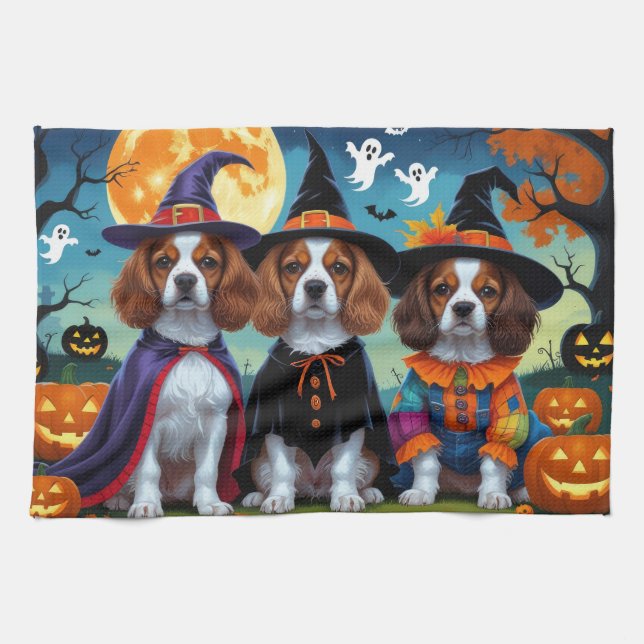 Brittany Spaniel Hogs Pumpkin Halloween Funny Geschirrtuch (Horizontal)