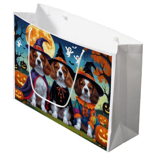 Brittany Spaniel Hogs Pumpkin Halloween Funny Große Geschenktüte (Vorderseite Schrägansicht)