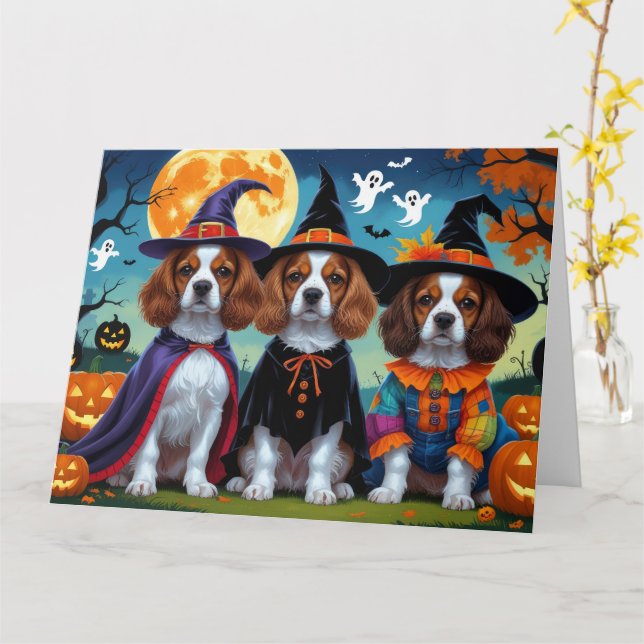 Brittany Spaniel Hogs Pumpkin Halloween Funny Karte (Gelbe Blume)