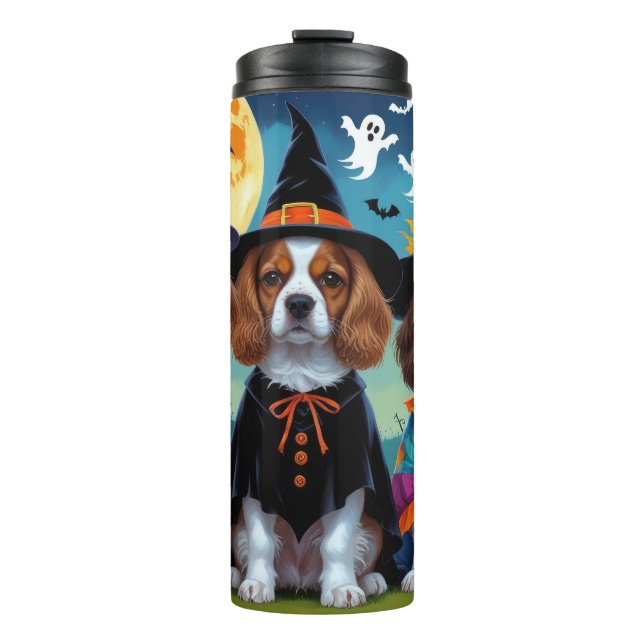 Brittany Spaniel Hogs Pumpkin Halloween Funny Thermosbecher (Vorderseite)