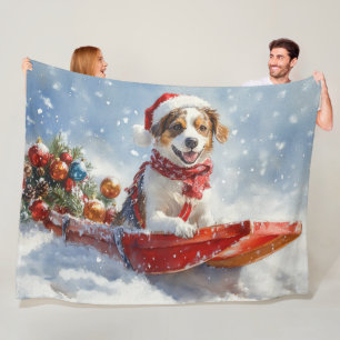 Brittany Spaniel Hund im Schlitten Weihnachten Fleecedecke