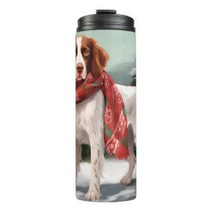 Brittany Spaniel Hund im Schnee Weihnachten Thermosbecher