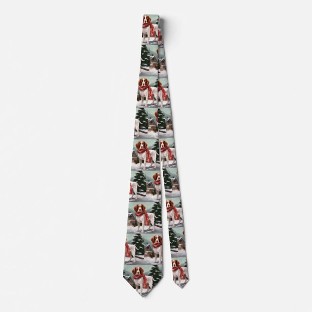 Brittany Spaniel Hund in Schnee Weihnachten Krawatte (Vorderseite)