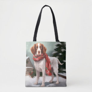 Brittany Spaniel Hund in Schnee Weihnachten Tasche