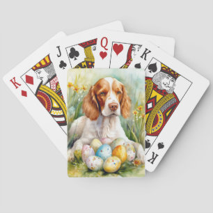 Brittany Spaniel Hund mit Ostereiern Urlaub Spielkarten