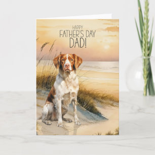 Brittany Spaniel Hund Sonnenuntergangsstrand Vater Feiertagskarte