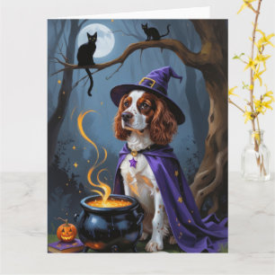 Brittany Spaniel Hund Whimsical Halloween-Malerei Karte