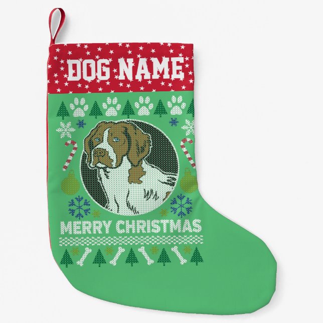 Brittany Spaniel Hunde Breed Ugly Weihnachtssüßer Kleiner Weihnachtsstrumpf (Vorderseite)
