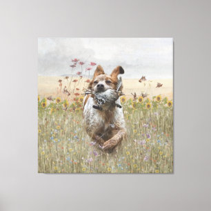 Brittany Spaniel jagt Wachteln , Kunst  Leinwanddruck