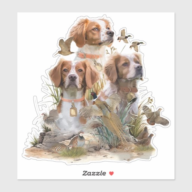 Brittany Spaniel , Leidenschaft für Vögel Aufkleber (Blatt)