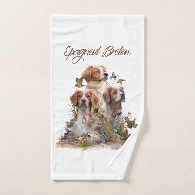 Brittany Spaniel , Leidenschaft für Vögel Badhandtuch Set (Handtuch)