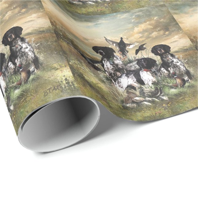 Brittany Spaniel , Leidenschaft für Vögel Geschenkpapier (Rolleneckpunkt)