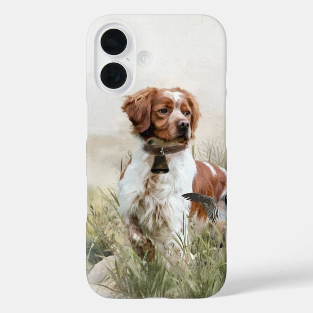 Brittany Spaniel , Leidenschaft für Vögel iPhone 16 Hülle (Rückseite)