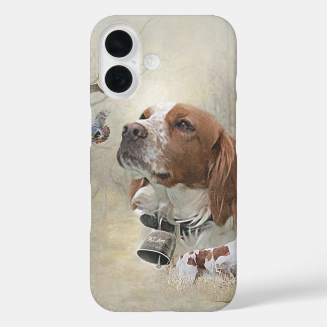 Brittany Spaniel , Leidenschaft für Vögel iPhone 16 Hülle (Rückseite)