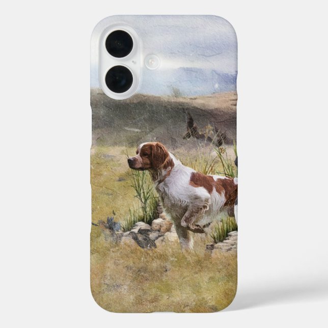 Brittany Spaniel , Leidenschaft für Vögel iPhone 16 Hülle (Rückseite)