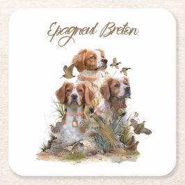 Brittany Spaniel , Leidenschaft für Vögel Rechteckiger Pappuntersetzer