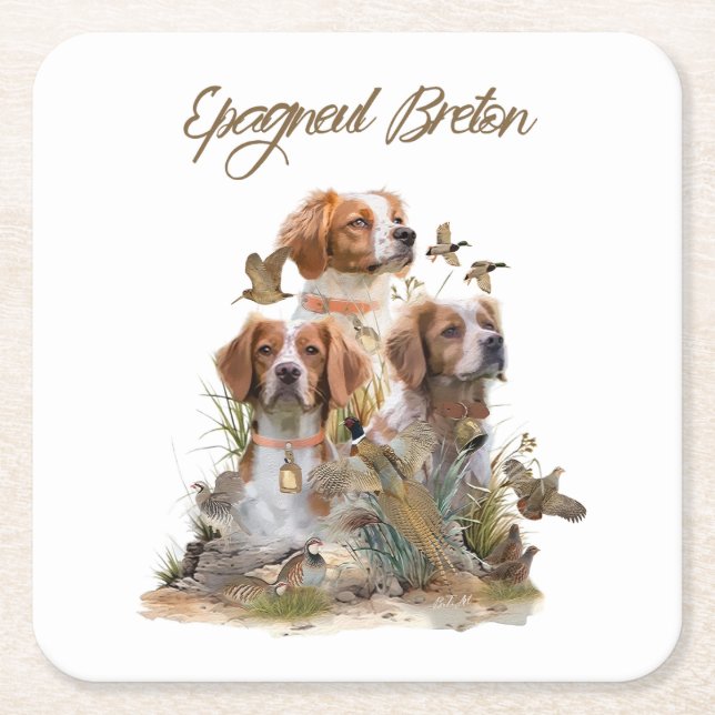 Brittany Spaniel , Leidenschaft für Vögel Rechteckiger Pappuntersetzer (Vorderseite)