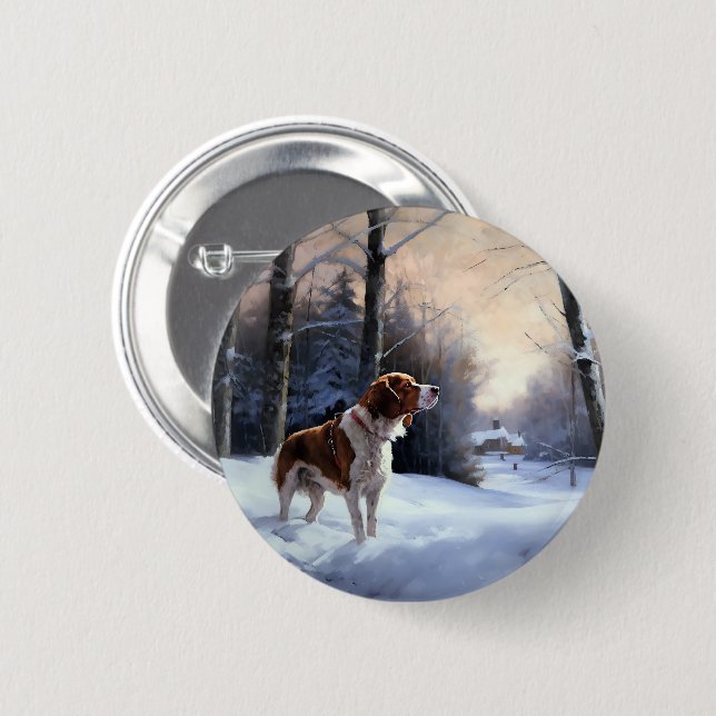 Brittany Spaniel Let It Snow Weihnachten Button (Vorne & Hinten)