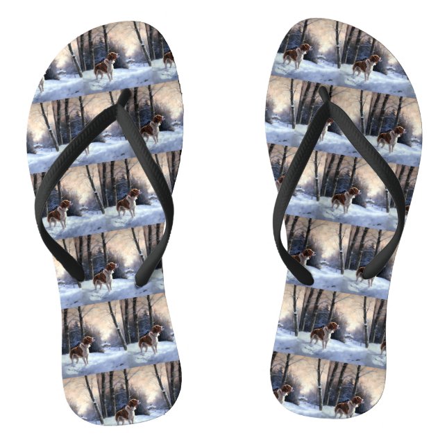 Brittany Spaniel Let It Snow Weihnachten Flip Flops (Fußbett)