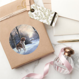 Brittany Spaniel Let It Snow Weihnachten Runder Aufkleber